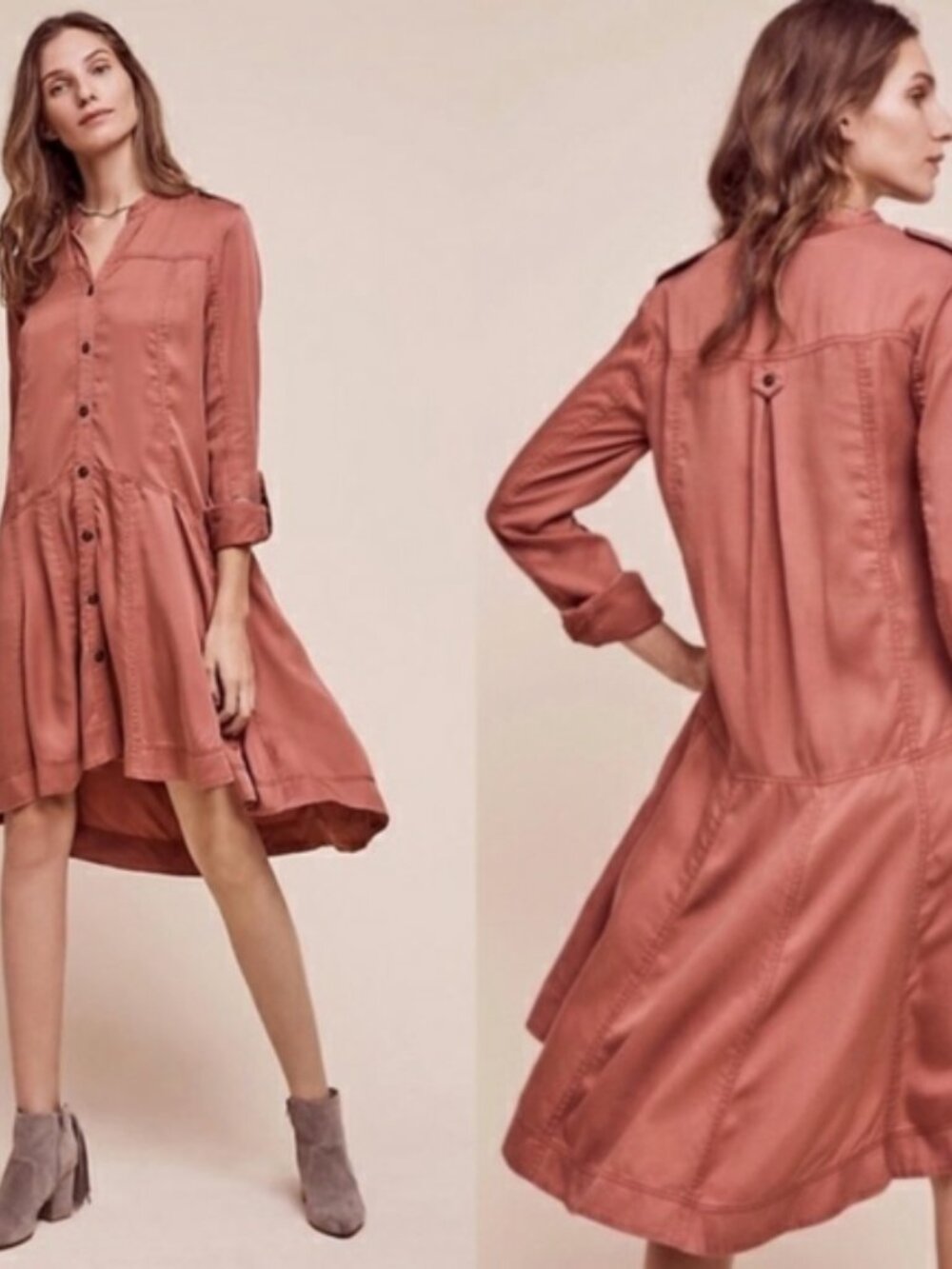 HOLDING HORSES Anthropologie Shirt Dress Mariona 8‎ Tencel Western Cottagecore
